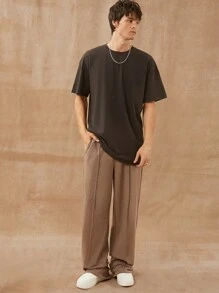 Celana Sweat Pria Katun Longgar dengan Motif Cuci - Coklat - View 6
