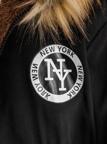 Tween Girls Hooded Fluffy Trim Casual Printed Cinched Waist Pockets Padded Windproof Jacket, Winter