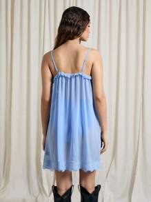 AiiRZ Boho Sheer Ruffle And Lace Trim Detail Cami Dress With Knickers Two-Piece Co-Ord Set