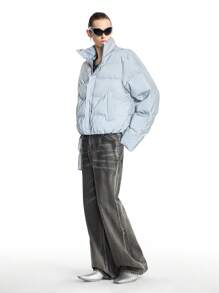 NEON BLANC Men's Reflective Stand Collar Padded Padded Coat For Winter - Grey - View 3