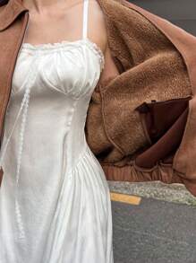 DAZY Áo khoác da PU trơn màu có khóa kéo túi trước cho nữ, Quần áo mùa thu cho nữ - Rỉ Nâu - Xem 9