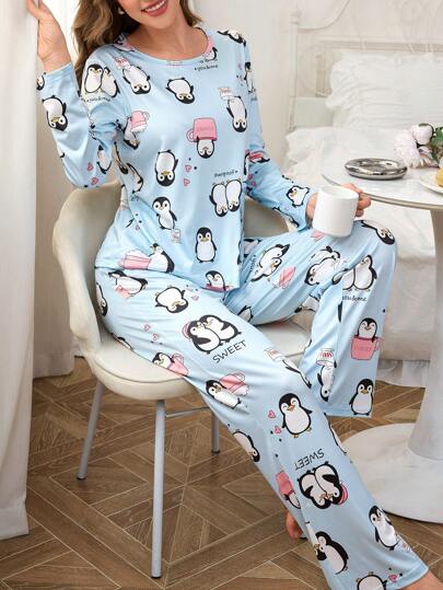 SHEIN 1 Set 140g Digital Printed Milk Silk Pajamas Set For Women, Fall Winter Clothes Cozy And Elegant Details