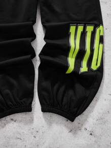 SHEIN Teen Boy Y2K Knit Solid Color Lettering Towel Embroidery Drawstring Pocket Casual Sweatpants