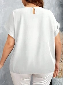 SHEIN LUNE 大码休闲纯色蝙蝠袖宽松上衣假日装 - 白色 - 查看 2