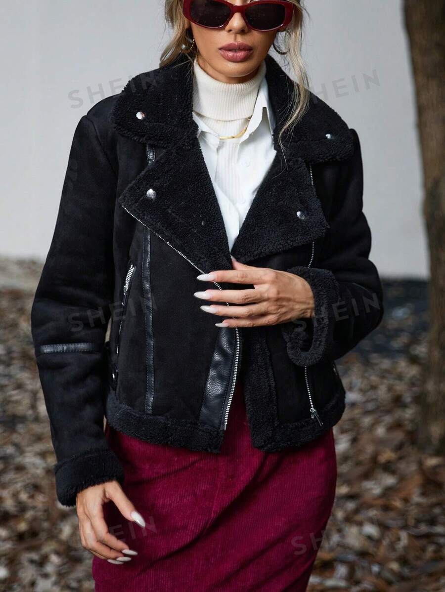 Aveloria Affinna Chaqueta de motociclista de mujer con forro y borrego, para otoño e invierno