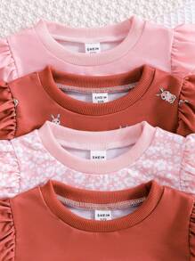 4pcs/Set Stylish And Cute Tops For Baby Girls - Multicolor - View 3