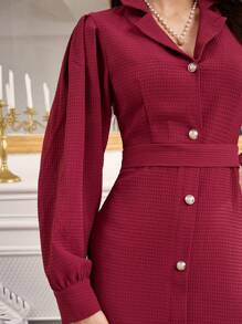 Modelyn Váy dài họa tiết tổ ong thắt eo viền đuôi cá cho nữ, Đầm dạ hội dài phong cách thanh lịch - Màu đỏ tím - Xem 7