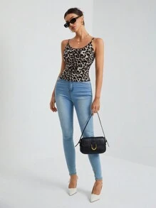 SHEIN Tall 1 pieza Top de tirantes tipo body con estampado de leopardo para mujer, verano
