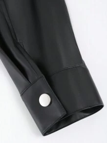 SHEIN x Carly Lawrence SHEIN Unity Women's Solid Color Minimalist Everyday Short Faux Leather Cropped Jacket - Black - View 3