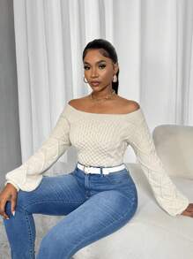 Zolique Casual Solid Color Lantern Sleeve Sweater, Autumn/Winter Knit Pullover Fall - Apricot - View 6