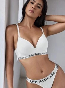 EasyFave 3pcs/Set Women's Letter Jacquard Casual Bra - Multicolor - View 3