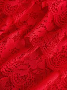 SHEIN ICON Plus Size Summer Fashionable Solid Color Multi-Layer Lace Ruffle Hem Shorts - Red - View 4