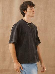 Áo phông nam 100% cotton hình hộp giặt - màu đen - Xem 5