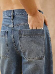 Men Premium 91% Cotton Denim Utility Barrel Leg Jeans - Medium Wash - View 5