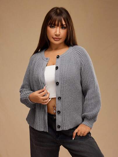 Forever 21 Plus Size Women's Raglan Sleeve Knit Cardigan, Autumn & Winter