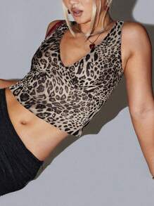 INAWLY Women's Sexy V-Neck Leopard Print Cropped Tank Top, Summer - Multicolor - View 5