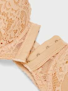 1 件装 蕾丝前扣 浪漫聚拢 带钢圈 女士胸罩 - 杏色 - 查看 6