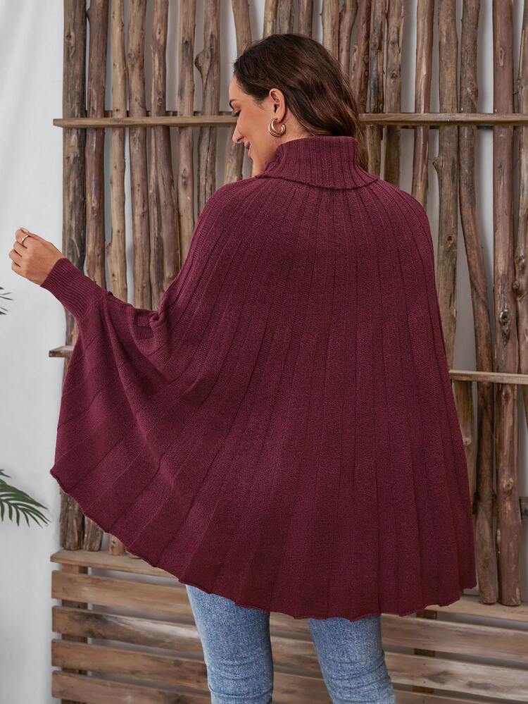 Women's Turtle Neck Long Sleeve Ribbed Sweater