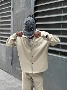 Manfinity VCAY Men's Loose Letter Print Long Sleeve Shirt And Pants Casual 2 Pieces Set