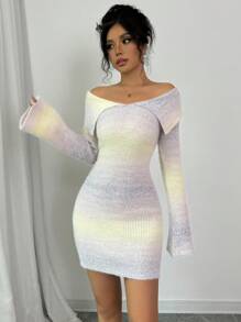 Elenzga Vestido suéter feminino Ombre gola alta manga comprida justo elegante, outono/inverno - Multicolorido - Ver 1