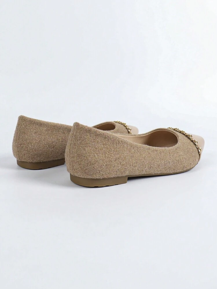 CUCCOO BIZCHIC Women's Flat Slip-On Shoes, Apricot Color, With Chain Strap, Suitable For All Season