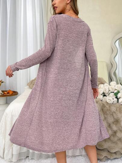 Ladies Elegante Contrast Kanten Cami Nightgown Robe Sleep Pajama Set, Lounge Fall Clothes Cozy view 2