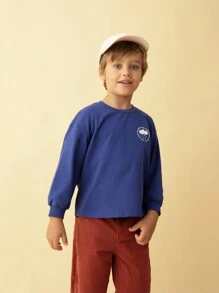 THE HAPPY LOOK Camiseta de manga larga básica y casual de corte holgado con estampado de nubes para niños pequeños, adecuada para otoño e invierno