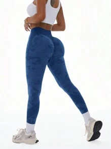 SHEIN Sports Contrast Color High Waist Seamless Sports Leggings