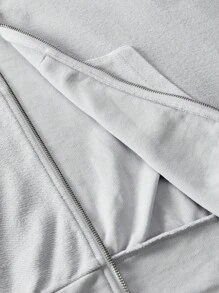 NEON BLANC Sudadera con capucha de manga corta raglán con logotipo bordado lavado, caja de punto, adecuada para otoño e invierno - Gris Claro - Ver 8