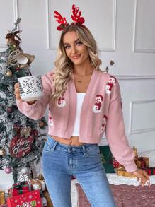 EMERY ROSE Christmas Snowman 3D Faux Fur Decor Oversized Casual Sweater Jacket, Reduces Age, Cozy Vibe, Autumn/Winter - Multicolor - View 6