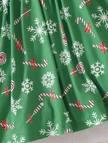 SHEIN Váy in họa tiết hoạt hình Giáng sinh cho bé gái, Váy công chúa dự tiệc dài tay thường ngày cho bé gái, Quà tặng - màu xanh lá - Xem 4