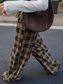 FRIFUL 女式简约格子前系带休闲裤，秋季服装 - 彩色 - 查看 3