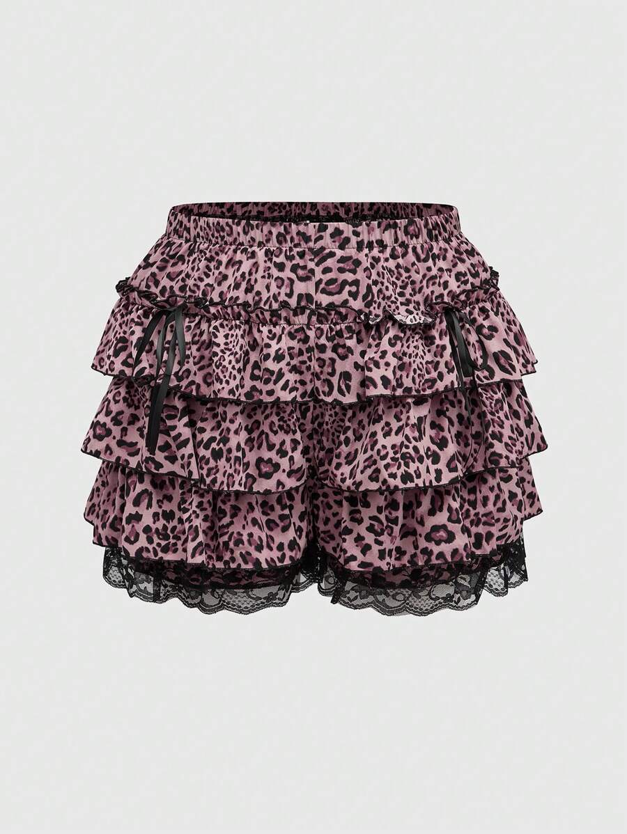 ROMWE Quần short biker họa tiết da báo dễ thương cỡ lớn - Hồng - Xem 1