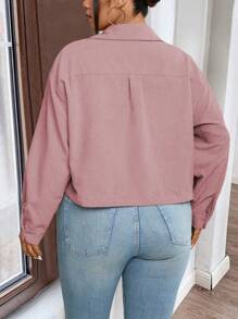 Franclia Áo khoác dài tay thường ngày màu trơn cỡ lớn có túi cài nút phía trước - Bụi hồng - Xem 2