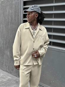 Manfinity VCAY Men's Loose Letter Print Long Sleeve Shirt And Pants Casual 2 Pieces Set