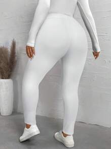 Calvaya Plus Size Women's Solid Color Simple Everyday Thermal Leggings Fall Cloth For Women - Black - View 2