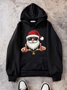 Teen Boy Creative Christmas Santa Claus Print Hooded Sweatshirt, Autumn