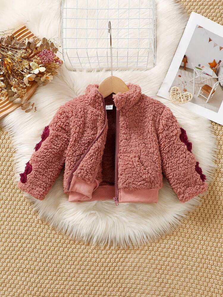 1 件女婴休闲蓬松长袖夹克 - 粉色 - 查看 6