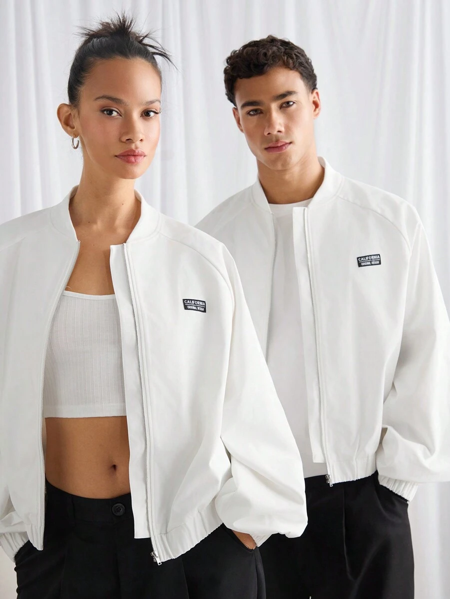 Manfinity VCAY Men's Woven Loose Fit Round Neck Raglan Sleeve Casual Jacket, Suitable For Autumn & Winter - White - View 1