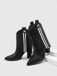 CUCCOO SZL Pointed Toe Chunky Heel Sexy Red Slip-On Bicolor Ankle Boots & Short Boots For Women, Fall/Winter For Christmas And New Year Holiday Valentines - Black - View 1
