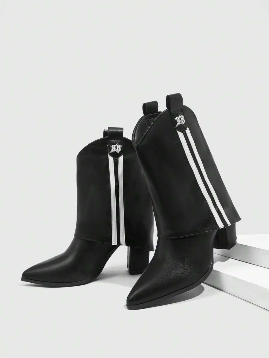 CUCCOO SZL Pointed Toe Chunky Heel Sexy Red Slip-On Bicolor Ankle Boots & Short Boots For Women, Fall/Winter For Christmas And New Year Holiday Valentines - Black - View 1