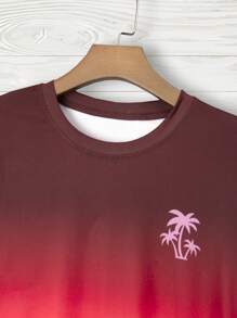 Manfinity RSRT Plus Size Men Palm Tree Gradient Print Round Neck Short Sleeve Casual T-Shirt - Multicolor - View 4