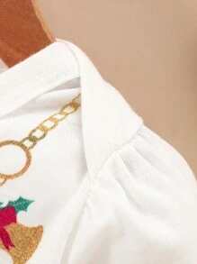 SHEIN 3 piezas Bodys con volantes y estampado navideño para bebé niña - Rojo y blanco - Ver 4