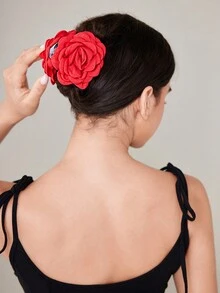 SHEIN MOD 1 pieza Pinza de pelo con forma de flor/rosa seca 3D linda para mujer, color rojo, apta para picnic, vacaciones, escuela, uso casual - Rojo - Ver 4