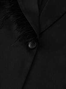 Mulvari Plus Size Patchwork Fluffy Loose Casual Suit Jacket - Black - View 5