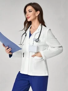 TaskEZ Long Sleeve Button Front Pocket Lab Coat / White Gown - White - View 5