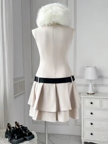 SHEIN EZwear Damen Große Größen Mode Sommerkleid in Apricot mit Falten und ärmellos