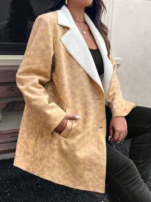 SHEIN LUNE Plus Size Batik Print Lined Turndown Collar Jacket, Autumn/Winter Winter Burnt Orange Clothes, Brown Leather Jacket, Old Money