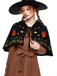 ROMWE Fairycore Giacca con cappuccio con decorazioni ricamate di Ognissanti per donne - nero - Visualizzare 5