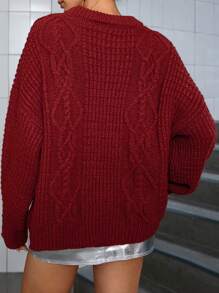 Aveloria Modichic Retro Elegant Loose Knitted Round Neck Sweater For Women, Burgundy